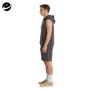 XUCHANG Set Personalizzato con Logo OEM: Felpa con Cappuccio e Coulisse in Cotone, Gilet Casual Oversize, Canotta Senza Maniche, Completo da Allenamento per Uomo - Product Image 2