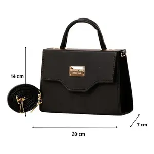 Bolso Bandolera Fana Spectacular Leonor Negro, Estilo Vintage, Cierre de Cremallera, Correa de Cadena, Detalle de Remaches - Product Image 4