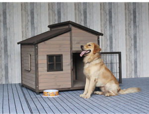 Katı ahşap köpek evi açık avlu güneş yağmur koruma kulübesi büyük orta ölçekli köpekler için düğme kapatma ahşap Villa - Product Image 2