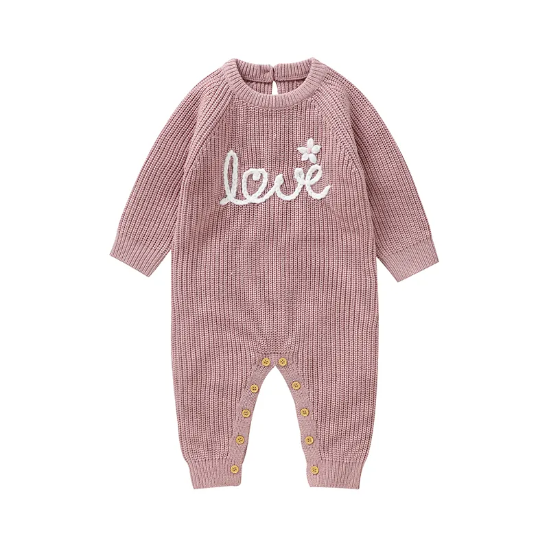 2023 Mimixiong Handmade Embroidery Pattern Baby Romper Knitted Long Sleeve Newborn Jumpsuit Baby Clothes