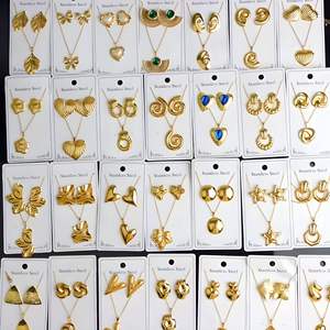 MW moda sınır ötesi kişiselleştirilmiş yeni paslanmaz çelik 18K altın kaplama kadınlar hediye geometrik kolye küpe takı seti - Product Image 2