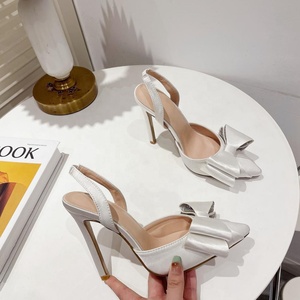 Diamonds Bow Women Slingbacks High Heels Dress Shoes Office Lady Sexy Pointed Toe on Sandals Custom Logo - Product Image 6