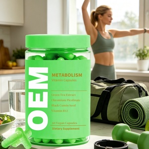 Complément Alimentaire Végétalien en Capsules pour le Métabolisme (OEM) - Extrait de Thé Vert, Picolinate de Chrome, Graine de Cumin Noir, Vitamine B12 - Product Image 1