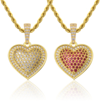 Collier Hip Hop de haute qualité avec pendentif cœur double couche plaqué or et zircons cubiques blancs et roses, disponible pour la vente en gros