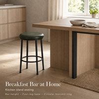 Tabouret minimaliste vert rembourré pour îlot de cuisine, bar à petit-déjeuner, café, bistrot, pub, salle à manger, structure en métal, siège rembourré