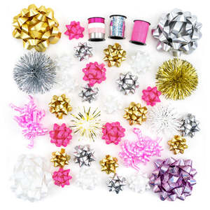 Cinta de plástico para envolver regalos, caja de regalo con lazo de estrella y luces Led de Color metálico personalizado, venta al por mayor, 37ct - Product Image 1