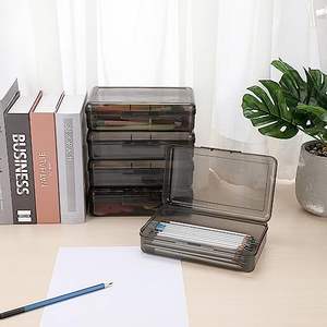 Boîte à papeterie multifonctionnelle personnalisée, grande, noire, en plastique transparent, étui rigide pour crayons avec couvercle - Product Image 2