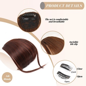 Extensiones de Cabello Sintético con Clip, Ondulado Natural, Resistente al Calor, con <span class=keywords><strong>Flequillo</strong></span> Recto y Ordenado, para Mujer, Venta al Por Mayor - Product Image 2