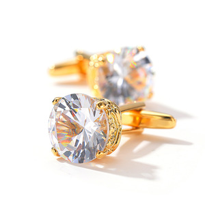 Boutons de manchette pour hommes, boutons de manchette de luxe de haute qualité, boutons de manchette en diamant pour hommes, boutons de manchette carrés en zircon doré - Product Image 3