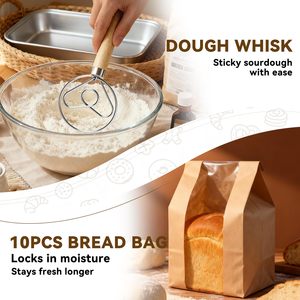 Kit complet de matériel de boulangerie pour pain au levain avec pot de levain, panier de fermentation, écharpe à pain, lame, <span class=keywords><strong>fouet</strong></span> à pâte danoise, sacs - Product Image 6