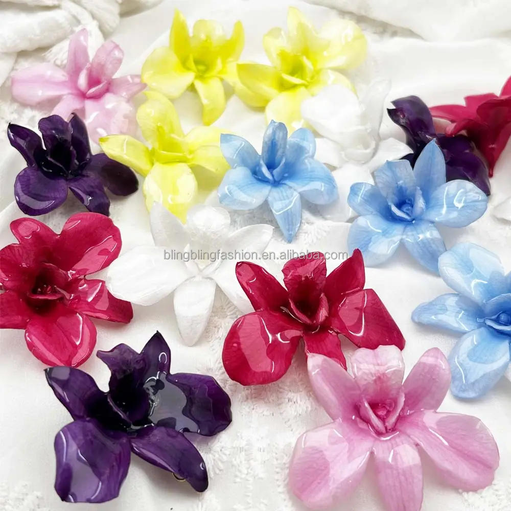 Everlasting Preserved Free Customized Modern Design Antique Elegant Real Orchid Flower Resin Brooch Special Gift For Women