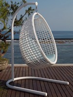 Fauteuil suspendu œuf d'extérieur moderne personnalisé en rotin PE tressé à la main, résistant aux intempéries, avec coussin imperméable pour jardin et patio