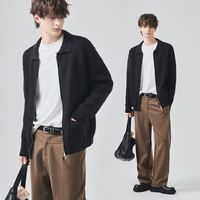 Cardigan tricoté polyvalent pour homme APO en acrylique/polyester/nylon à manches longues, coupe ample, col rabattu, fermeture éclair, idéal pour l'automne