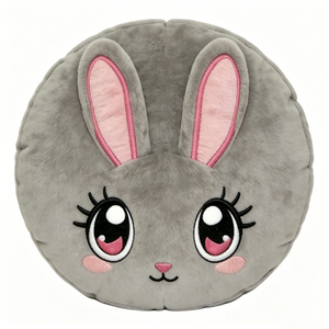 Custom Bunny face round plush <b>pillow</b>, Rabbit face plush cushion, Grey bunny plush ball <b>pillow</b>, Cute rabbit round stuffed plush - Product Image 1
