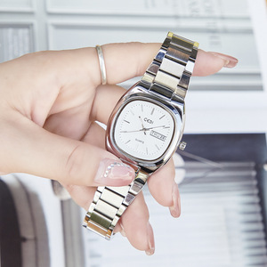 Goldie Montre à quartz ovale de niche pour femme Montre-bracelet étanche en acier massif de grande valeur avec double cadran calendrier - Product Image 6