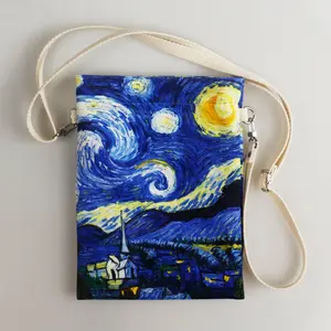 Cetak Kustom Bunga Matahari Gogh Lukisan Minyak Langit Berbintang Tote Lipat Tas Belanja Kanvas