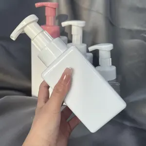 Custom Empty 450ml White Cosmetic Body Shampoo Facial Hand Soap Dispenser Pump Wash Foaming Liquid Hand Soap Bottle
