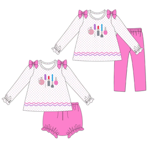 Conjunto de 2 Piezas para Niñas, Top de Manga Larga con Estampado de Puntos, Pantalones Cortos, Lazo Dulce con Volantes, Ropa para Niñas Pequeñas con Diseño de Maquillaje - Product Image 6