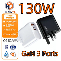 Adaptateur de chargeur pour ordinateur portable 130W Type C 3 ports PD 3.0 Station de charge rapide Technologie GaN Ports USB multiples 65W/45W/20W OEM d'usine