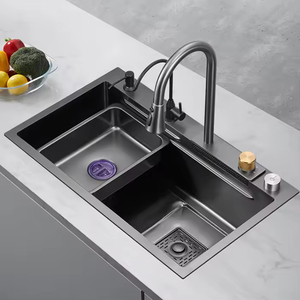 Évier de cuisine en acier inoxydable à cuvette unique avec robinet encastré Installation à deux trous Style cuvette unique - Product Image 5