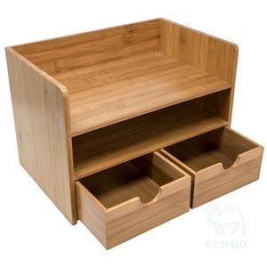 Organisateur de bureau et fournitures de bureau en bois de bambou à 3 niveaux - Product Image 2