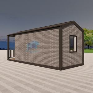 Cabaña de jardín modular, Oficina prefabricada y solución de almacenamiento con pared de ladrillo gris y marco de metal, casa contenedor de vida al aire libre - Product Image 5
