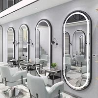 Cermin rambut Led dinding Salon ukuran kustom cermin emas terpasang cermin rias wajah pintar lampu latar tidak beraturan bingkai emas