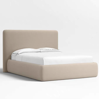 Lit plateforme moderne de luxe rembourré en tissu velours, cadre de lit King/Queen avec tête de lit droite pour mobilier de chambre