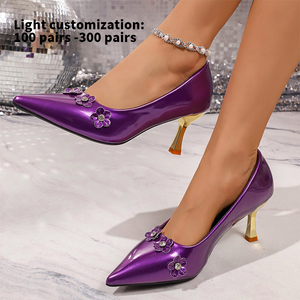 New Design Woman Sexy Pointed Toe Thin Heels 7.5CM PU Patent Leather Craftsmanship Four <strong>Plum</strong> Blossom Inlaid <strong>Shoe</strong> Upper MuY898 - Product Image 1