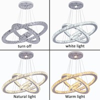 Lustre LED en cristal à 3 anneaux, finition chromée, style nordique moderne et luxueux, avec commande sans fil, CRI 90 élevé, pour salon