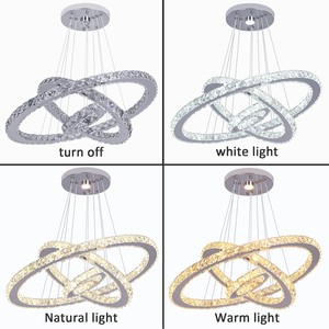 Lustre nordique moderne de luxe à 3 anneaux, 3 couleurs changeantes, lustre en cristal LED pour salon, chambre à coucher, restaurant - Product Image 5