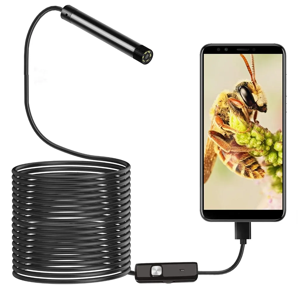 480P waterproof IP67 7mm 1m hard cable 3 in 1 driver usb endoscope camera portable for android and pc
