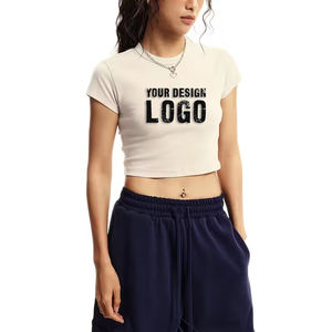Customized Logo Solid Color Yoga Sports Cropped Lady T <b>Shirt</b> High Quality Slim Fit Washed Short Spice Girl T <b>Shirts</b> - Product Image 1
