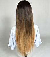 Perruque en cheveux humains péruviens originaux, stock d'usine, avec dégradé naturel, mèches brunes, cheveux humains vierges, perruques frontales en dentelle HD 13x4