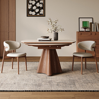 Table à manger pliante télescopique en bois massif avec plateau en ardoise, style vintage/Wabi-Sabi/médiéval, pour petit appartement