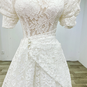 Jancember Wm011 2022 Vestido de Novia Elegante Blanco con Mangas Abullonadas de Encaje para Mujer - Product Image 5