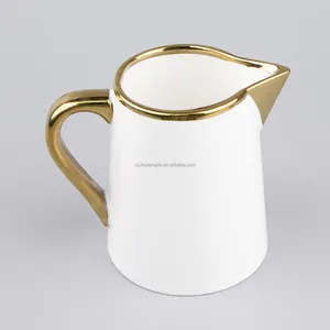 Wedding Tableware Bone China Cup Set Tea Pot Sugar Pot Milk Jug Ceramic Teapot Set Dubai Luxury milk pot with Gold Rim