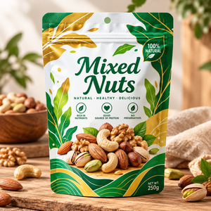 Paquetes de bocadillos de frutos secos mixtos personalizados (250g/500g) — totalmente naturales, ricos en proteínas y sin conservantes; envasados en bolsas con cierre hermético. - Product Image 1