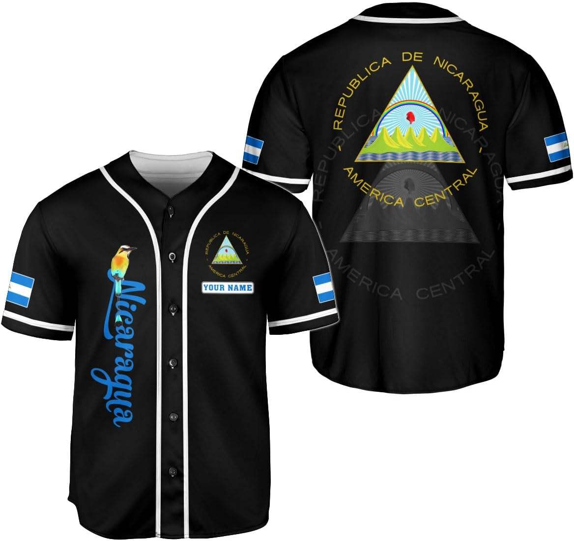 Camisetas de sóftbol con bandera de Nicaragua con estampado