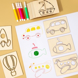 Mainan Papan Gambar Montessori Stensil Lukisan Hewan Kartun Pena Doodle Berlubang Mainan Edukasi Latihan untuk Anak Laki-laki Perempuan - Product Image 1