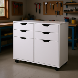 Armoire de rangement Halifax 4 tiroirs 2 portes blanche 1230x710x300mm avec roulettes pour l'organisation des outils - Product Image 2