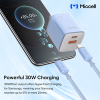 Chargeurs de téléphone Miccell en gros 30W, chargeur rapide Type C, adaptateur mural USB avec câble de charge rapide Type C vers Type C tressé