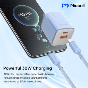 Miccell ที่ชาร์จโทรศัพท์30W Type C ที่ชาร์จเร็วอะแดปเตอร์ USB ติดผนังพร้อม<span class=keywords><strong>สาย</strong></span><span class=keywords><strong>ชาร์จ</strong></span>เร็ว Type C ถึง C แบบถัก - Product Image 5