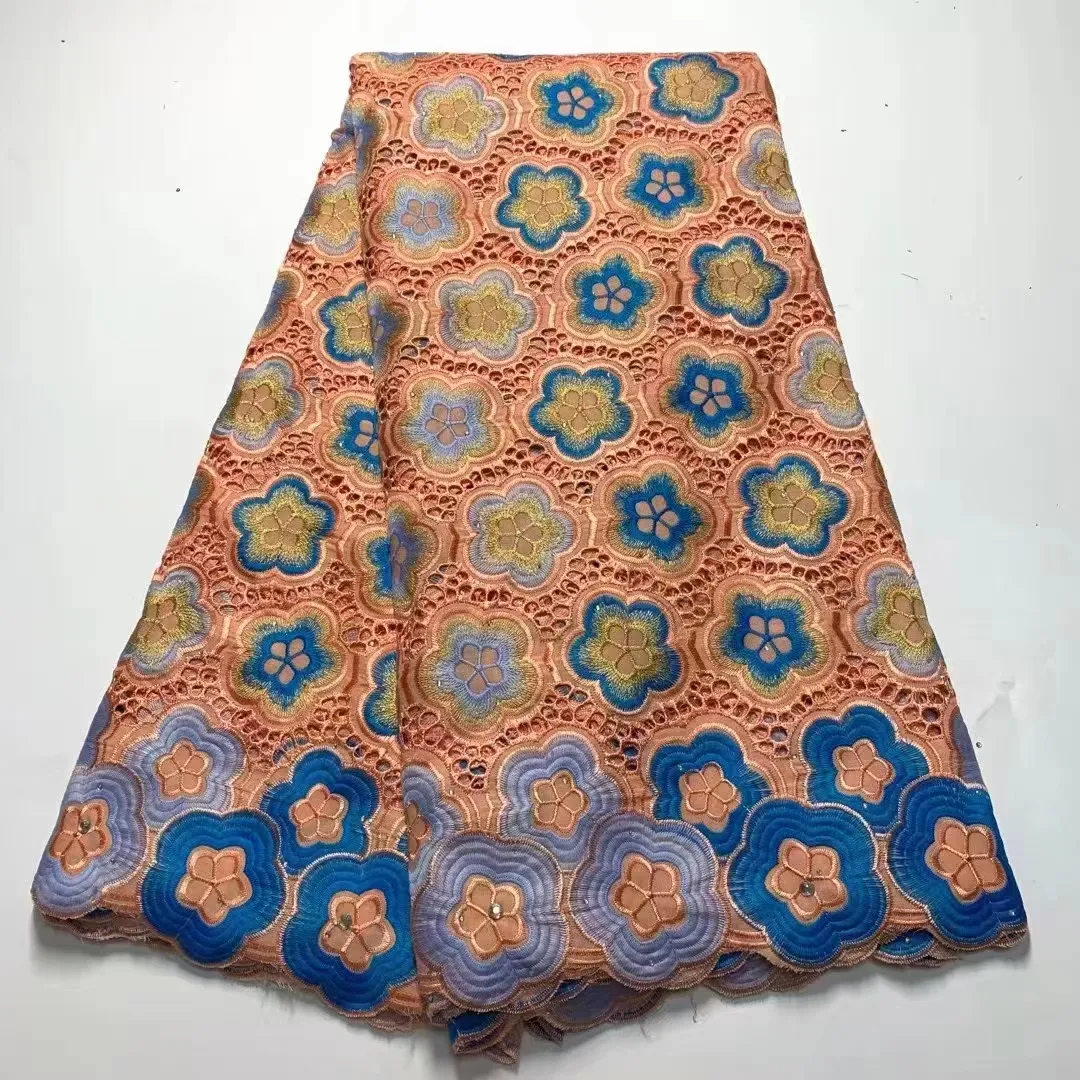 100% Baumwolle Blume 3D Stickerei Bazin African Lace Fabric