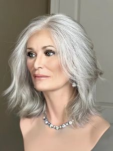 Perruque en dentelle HD transparente, cheveux 100% slaves non traités, mélange de couleurs sel et poivre, petite couche courte, pour femmes âgées juives - Product Image 3