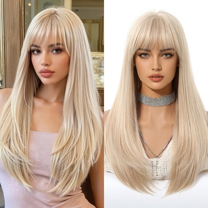 วิกผมยาวตรงสำหรับผู้หญิง 22 นิ้ว สีบลอนด์ผสมไฮไลท์น้ำตาล วิกผมสังเคราะห์แบบใส แสกกลาง ใช้ได้ทุกฤดู - Product Image 2