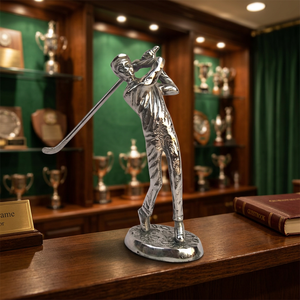 Jaffs Exports Silver Aluminium Modern Design Handmade Eco-Friendly Durable Golf Player Figurine Tabletop Sculpture Home Office - Product Image 3