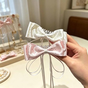 Pince à cheveux banane à pois rêveux avec ruban à nœud, accessoire capillaire féminin et polyvalent - Product Image 1