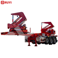 Semi-remorque élévateur latéral pour conteneurs en acier RUYI 37 tonnes 20FT/40FT, plateforme hydraulique à crochet, 3 essieux, auto-chargeante, prix usine