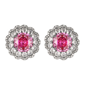 Boucles d'oreilles tendance en cuivre écologique plaqué rhodium, zircon rose taille rose 10*10mm, motif floral de haute qualité pour un charme féminin - Product Image 1